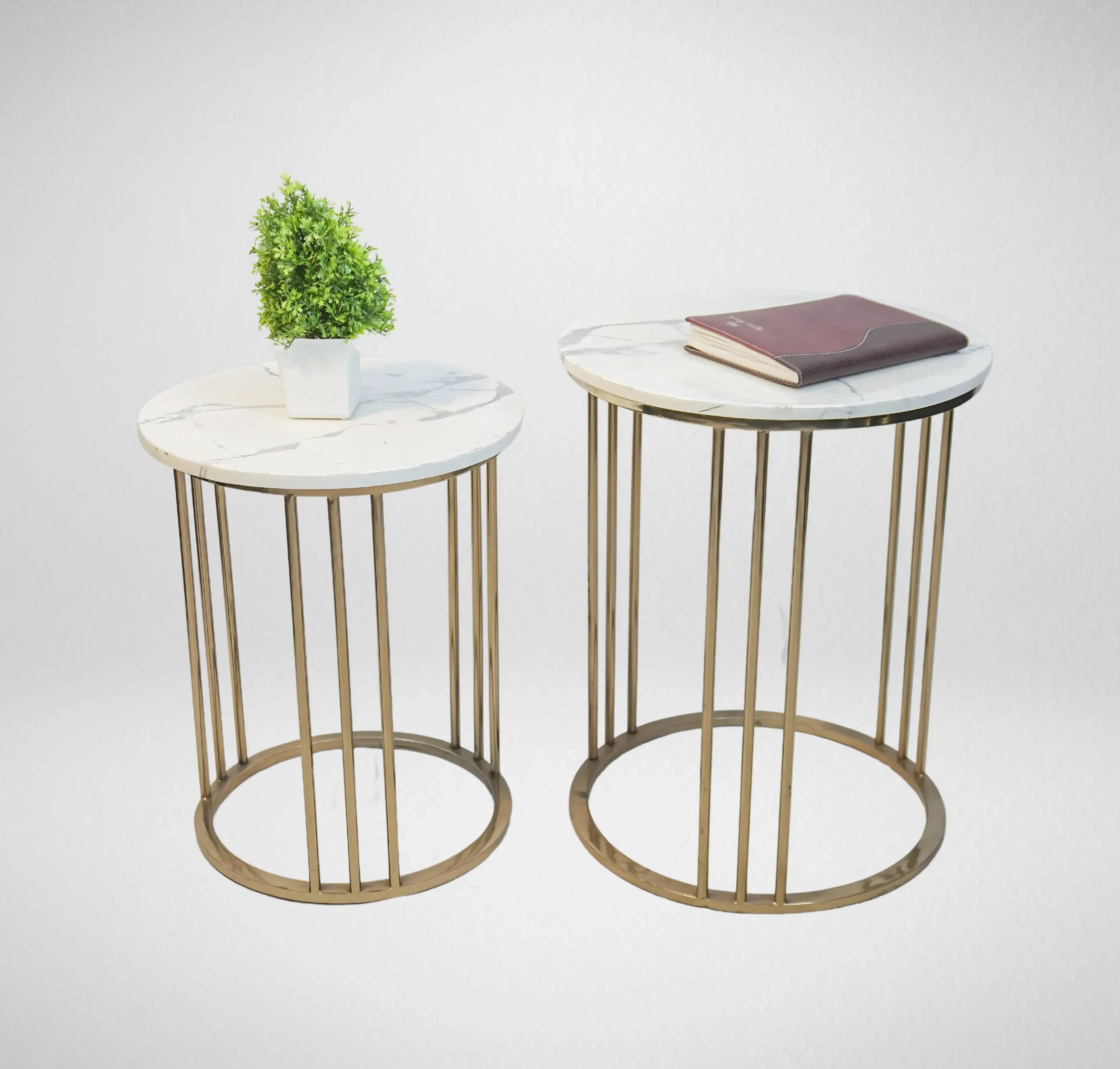 Homfye Duo Rose Marble Side Table Set – Set Of 2