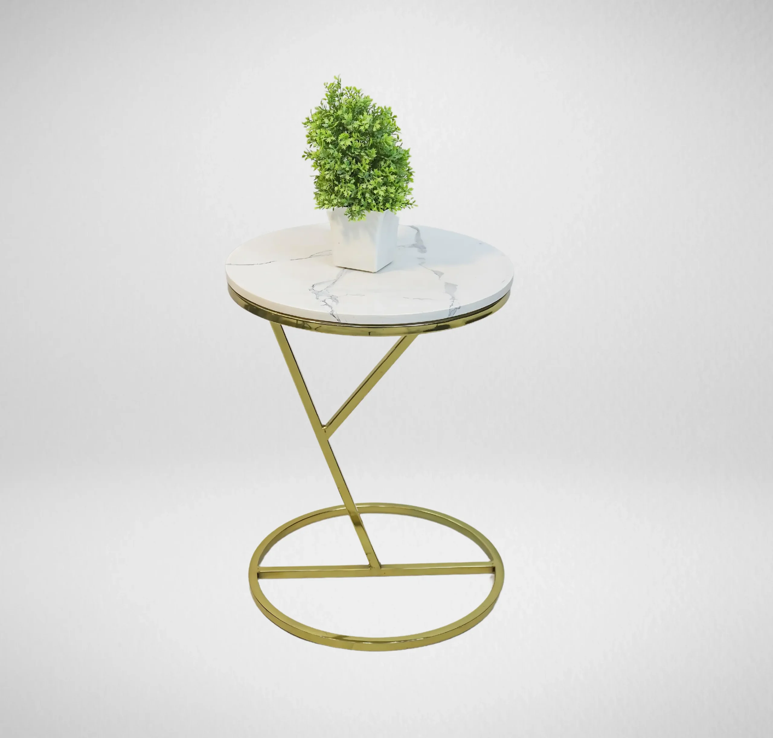 Homfye Luxor Gold Marble Side Table – 16x16x21 Inch