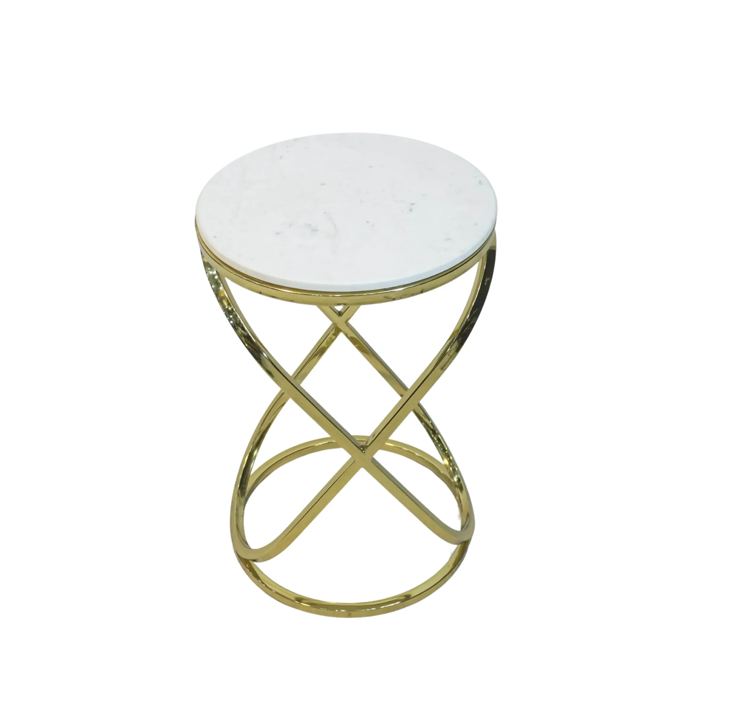 Homfye Helix Gold Marble Top Side Stool – 14x14x21.5 Inch