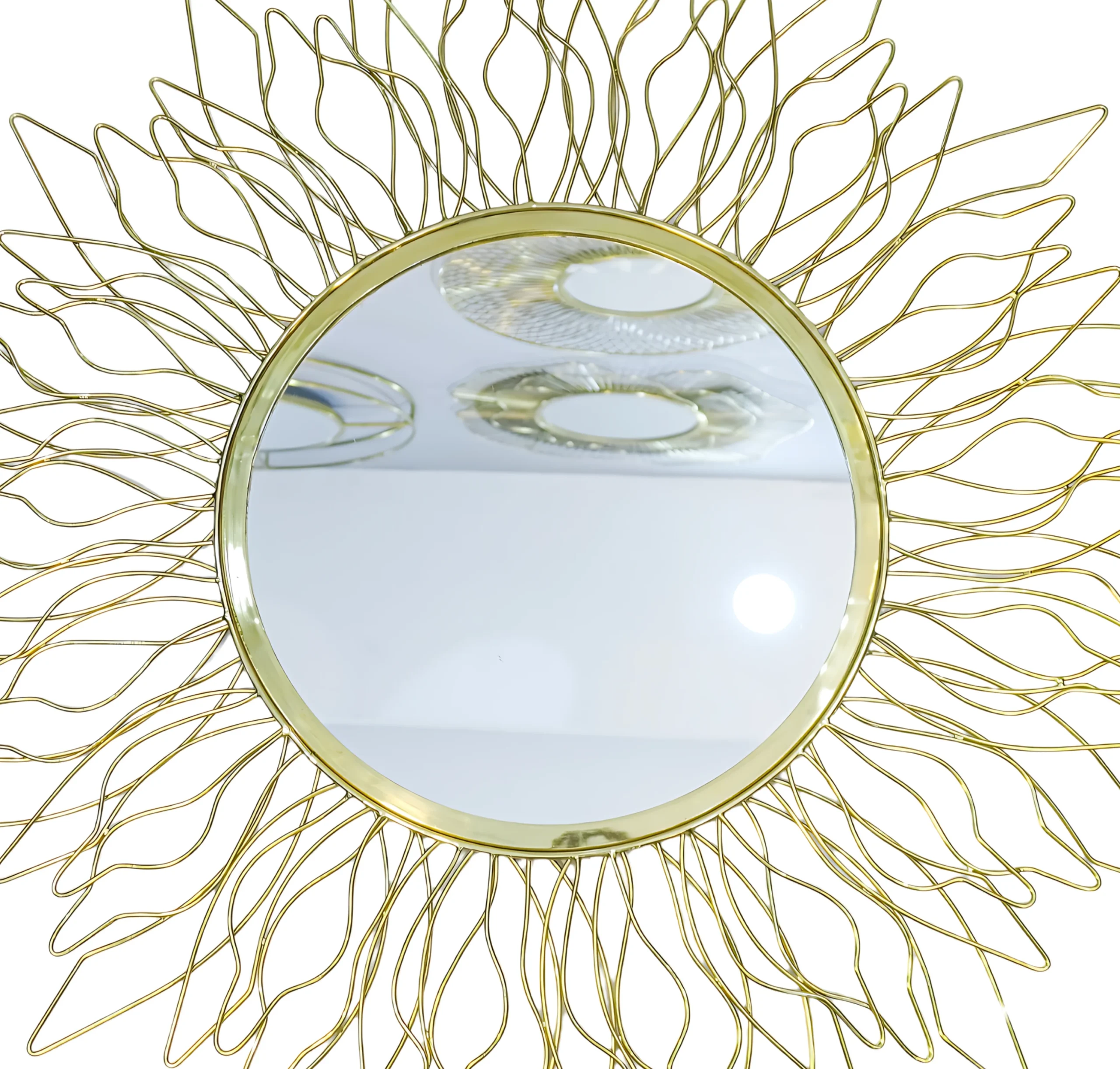 Homfye Golden Petal Sunburst Wall Mirror – 35.5x1x35.5 Inch