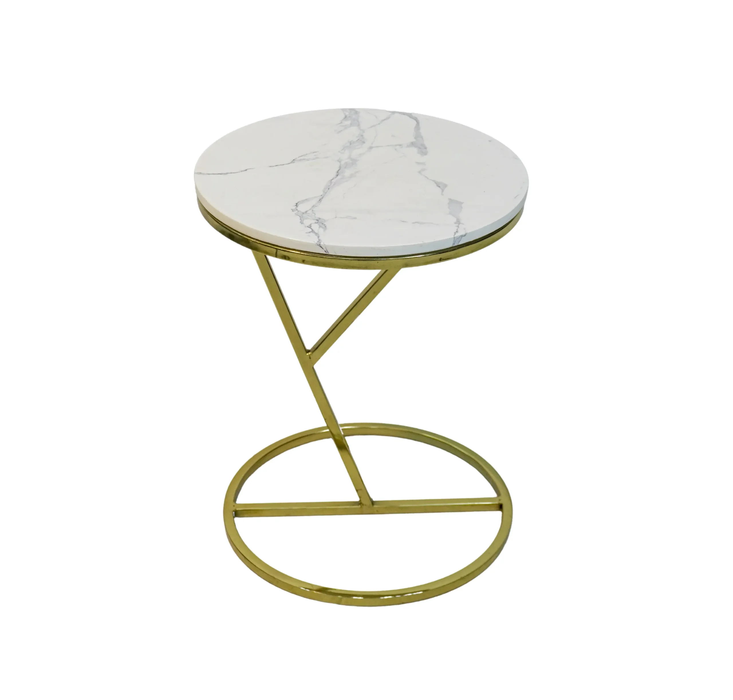 Homfye Luxor Gold Marble Side Table – 16x16x21 Inch