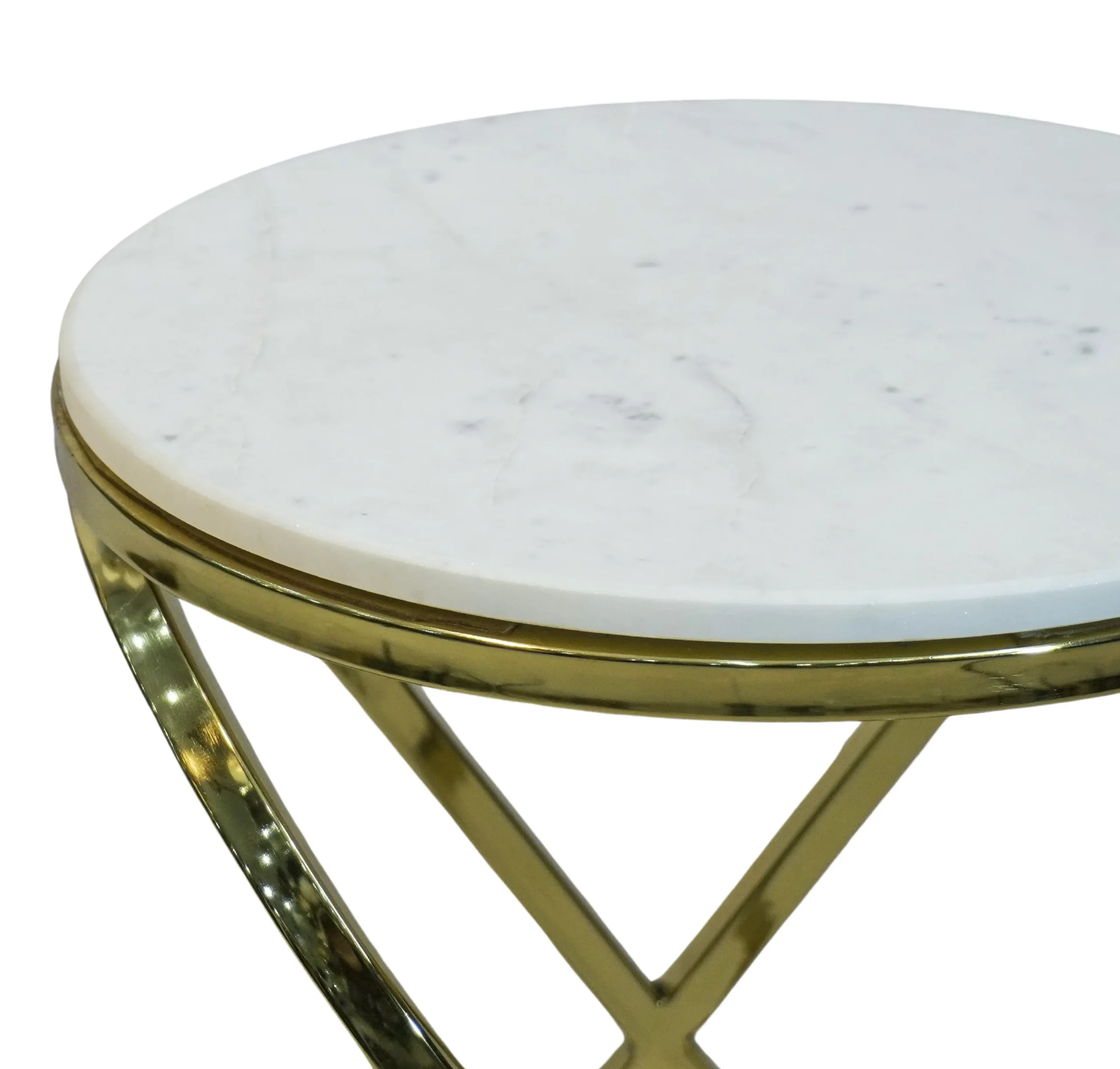 Homfye Helix Gold Marble Top Side Stool – 14x14x21.5 Inch