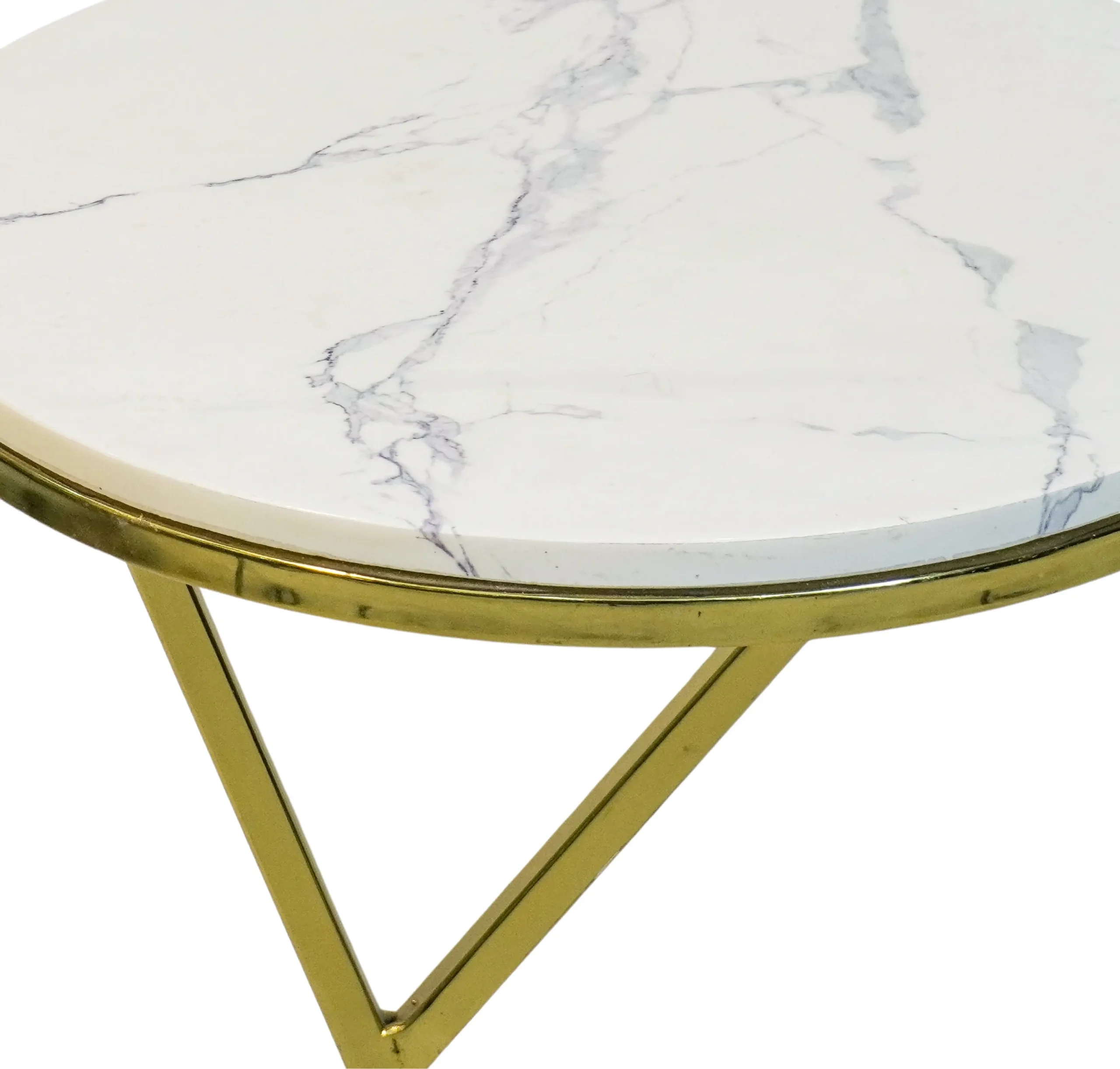 Homfye Luxor Gold Marble Side Table – 16x16x21 Inch