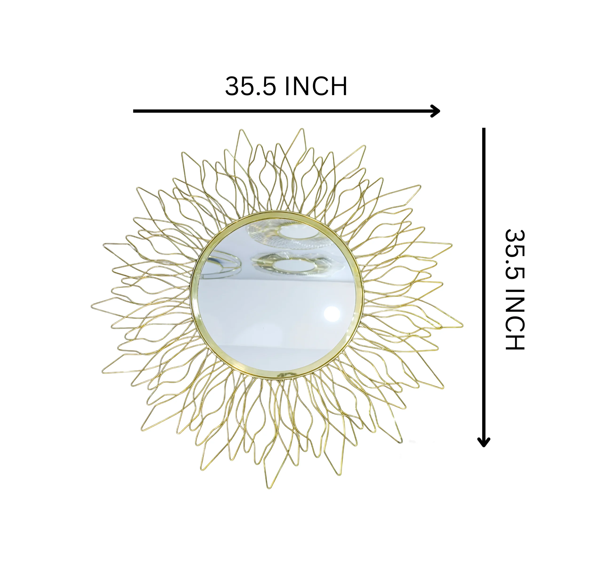 Homfye Golden Petal Sunburst Wall Mirror – 35.5x1x35.5 Inch