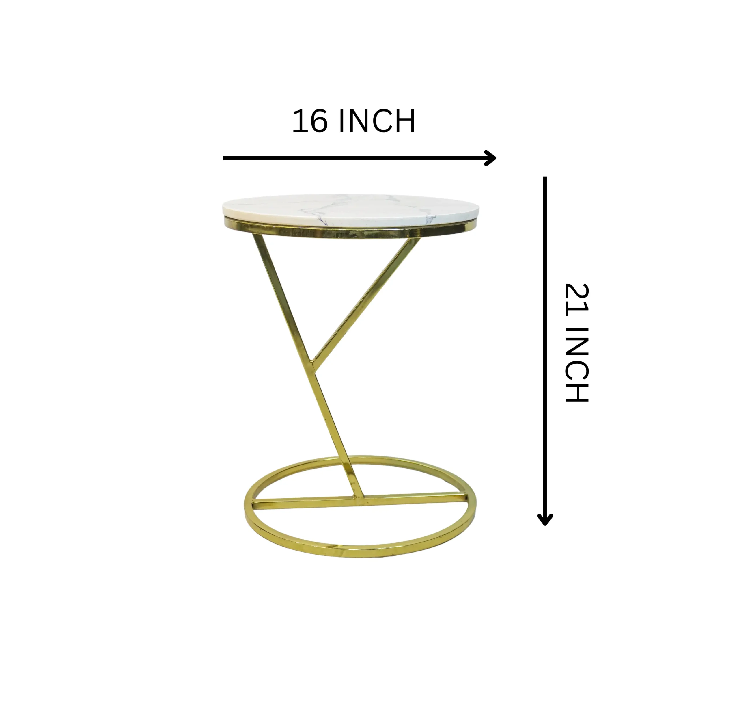 Homfye Luxor Gold Marble Side Table – 16x16x21 Inch