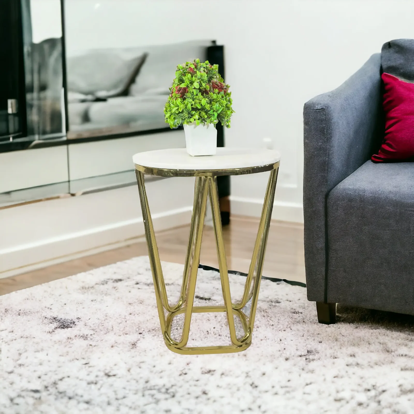 Homfye Luxe Accent Golden Glow Marble Side Table