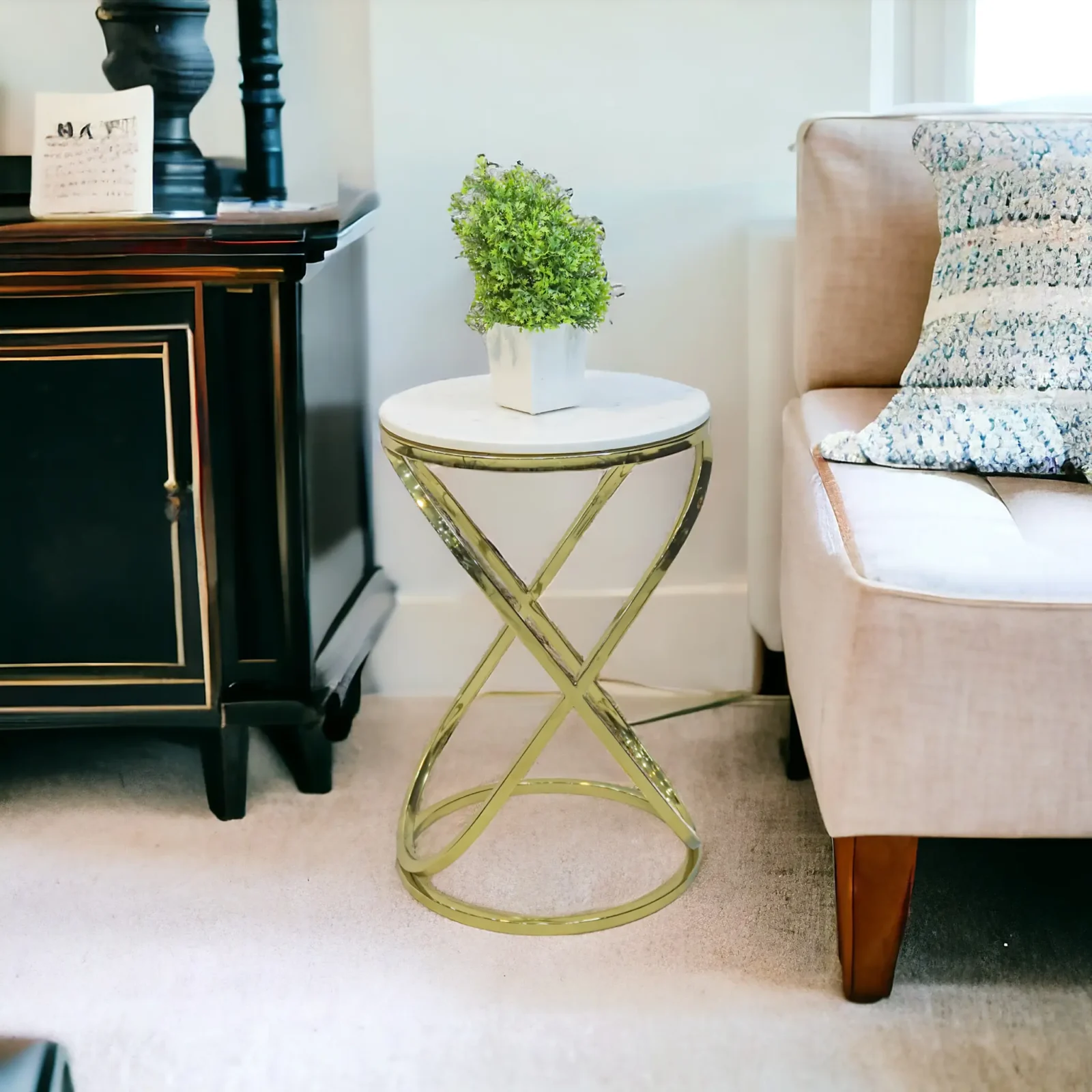 Homfye Helix Gold Marble Top Side Stool