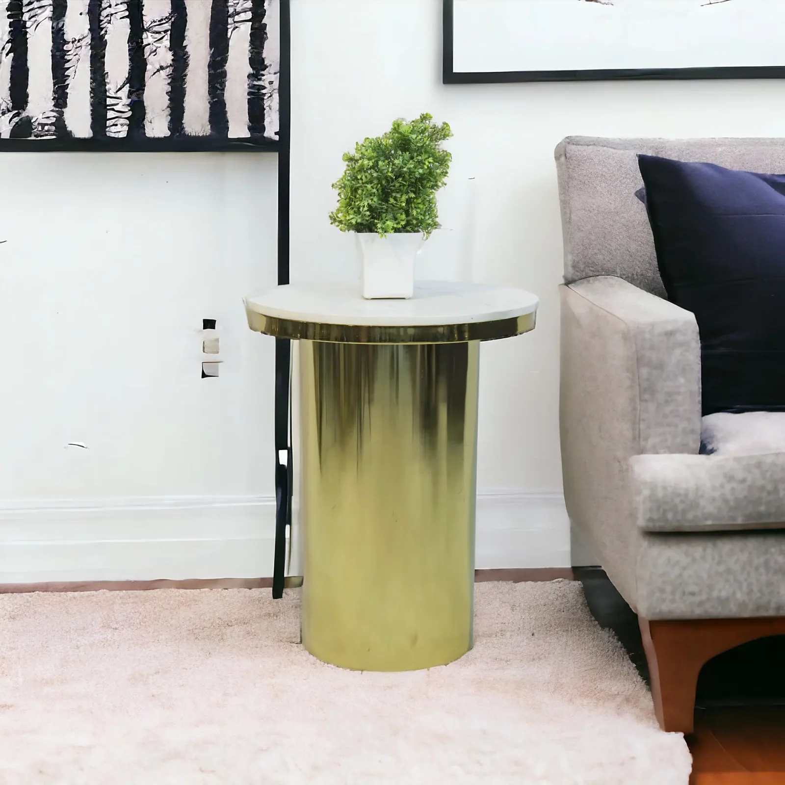 Homfye Aries Gold Marble Side Table