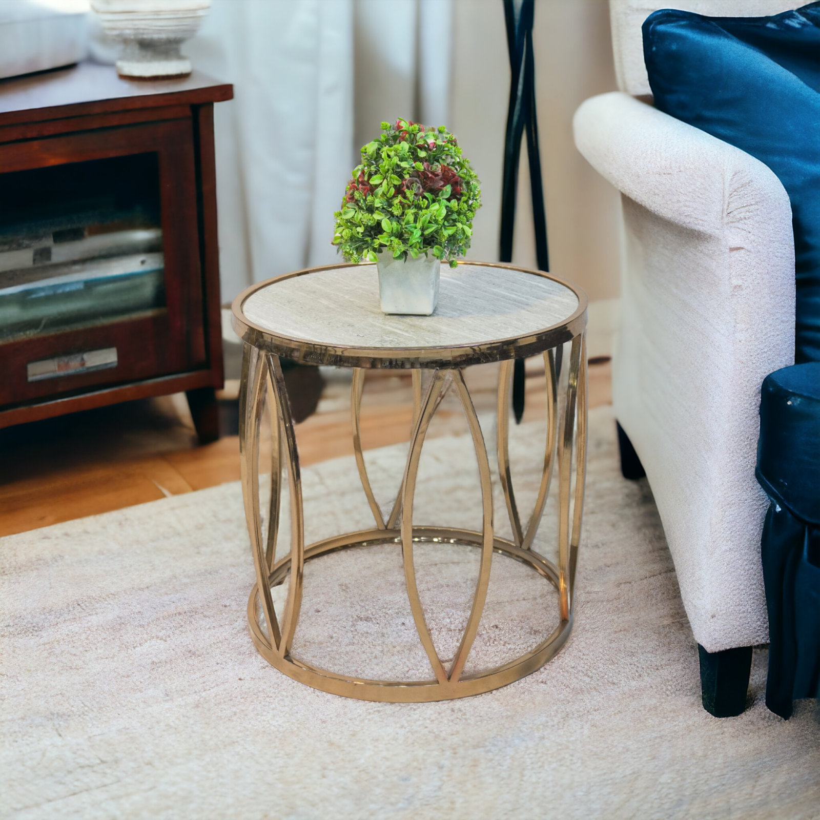 Homfye Geometric Chic Rose Gold Side Table