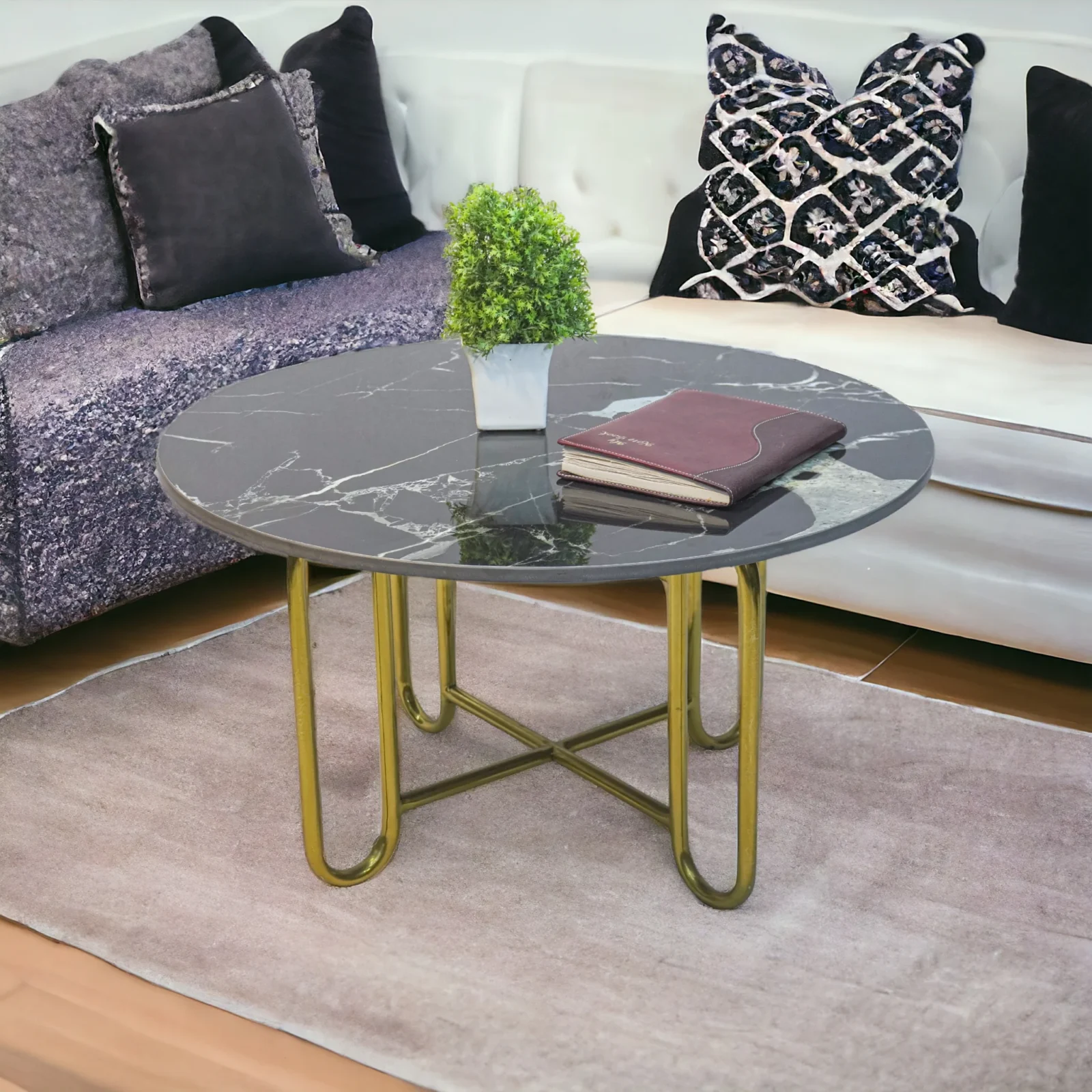 Homfye Gleaming Grey Marble Coffee Table