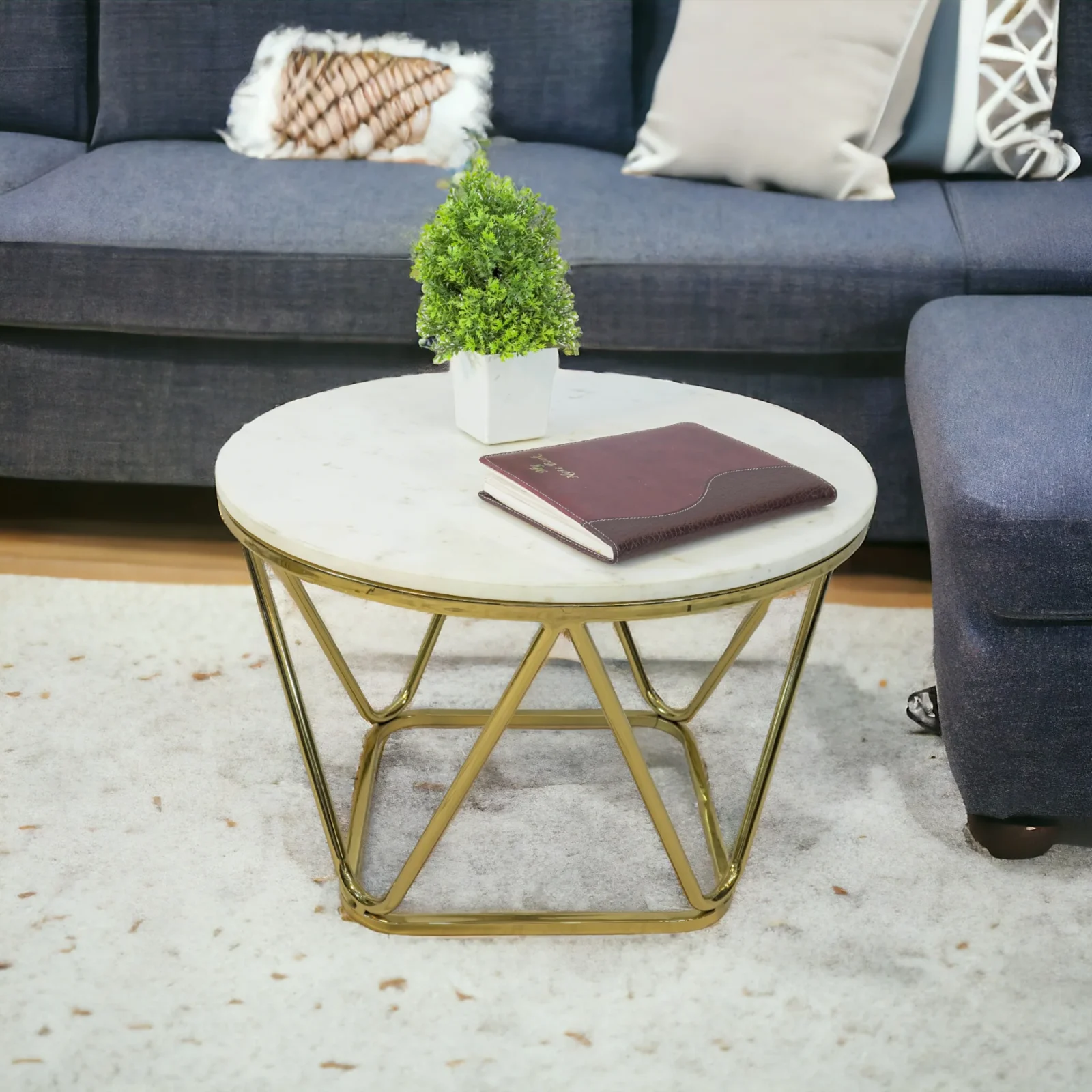 Homfye Golden Elegance Steel & Marble Coffee Table