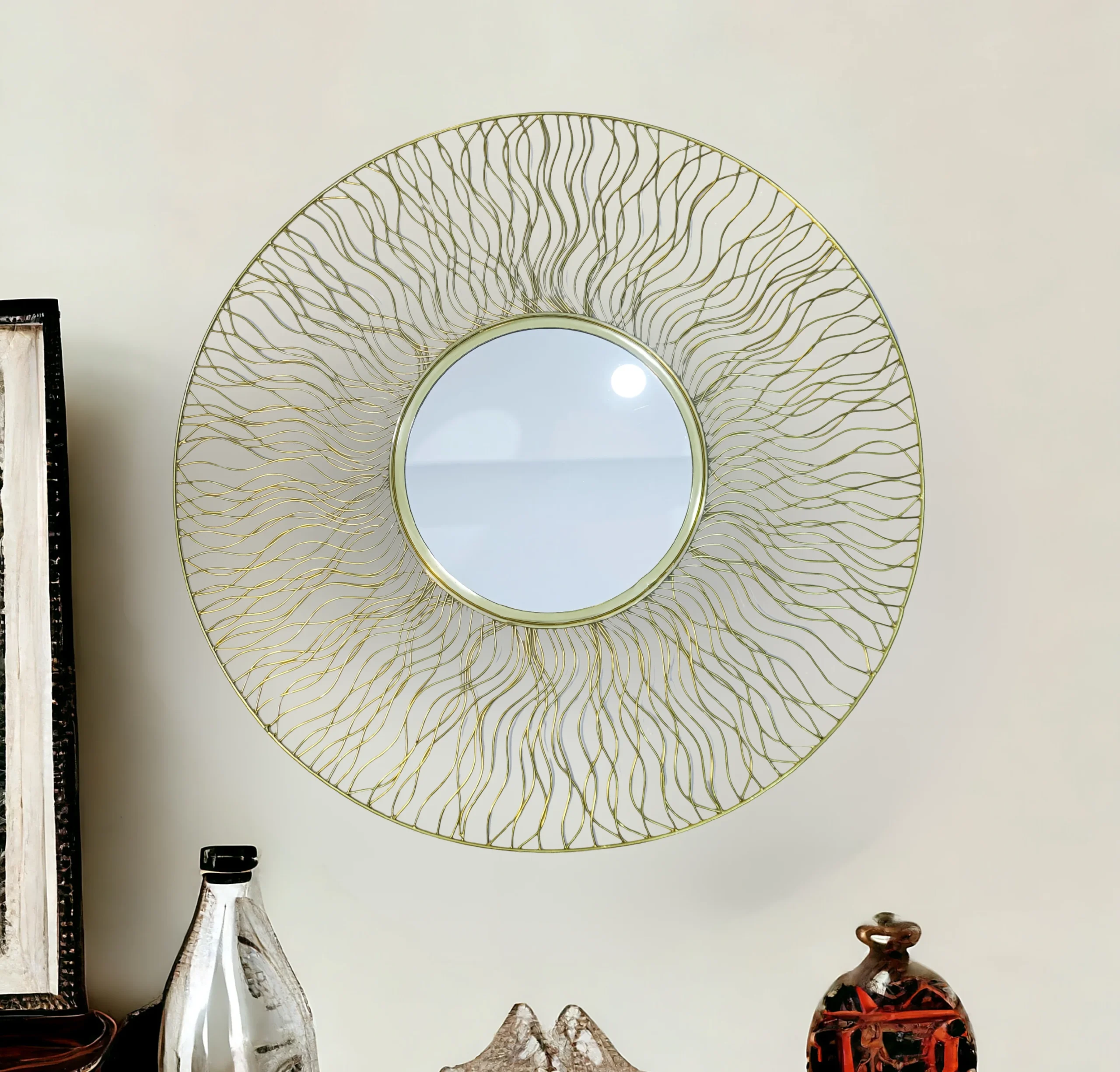 Homfye Coral Radiance Gold Wall Mirror