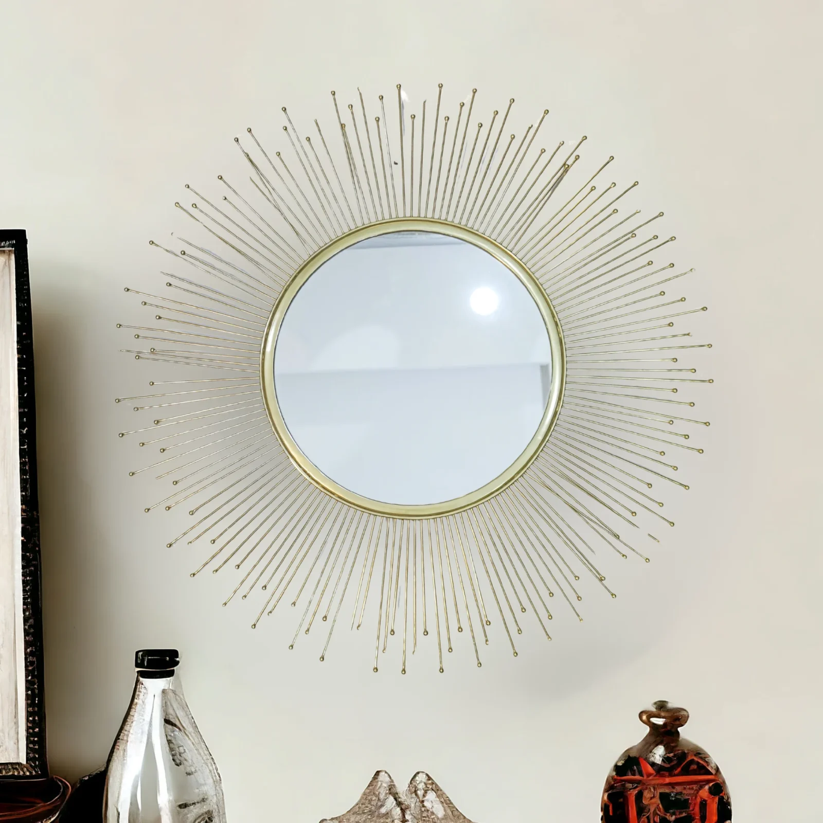 Homfye Radiant Sunburst Gold Wall Mirror